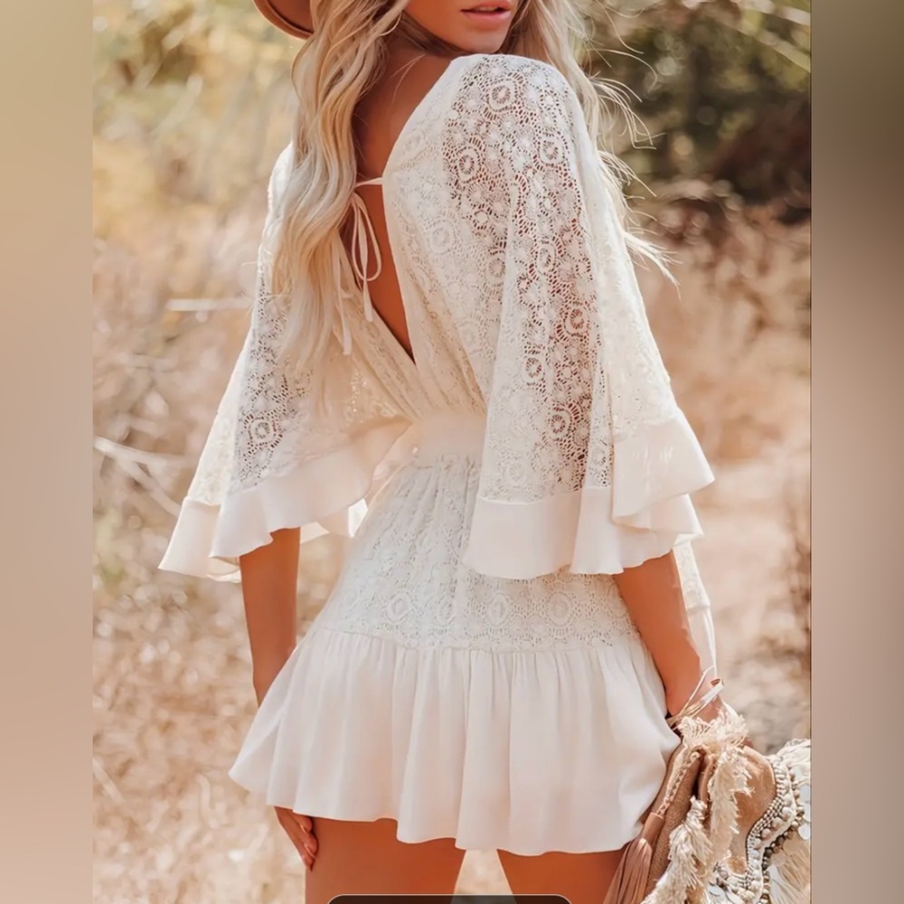 Lace Mini dress with Ruffle hem - Picture 3 of 3